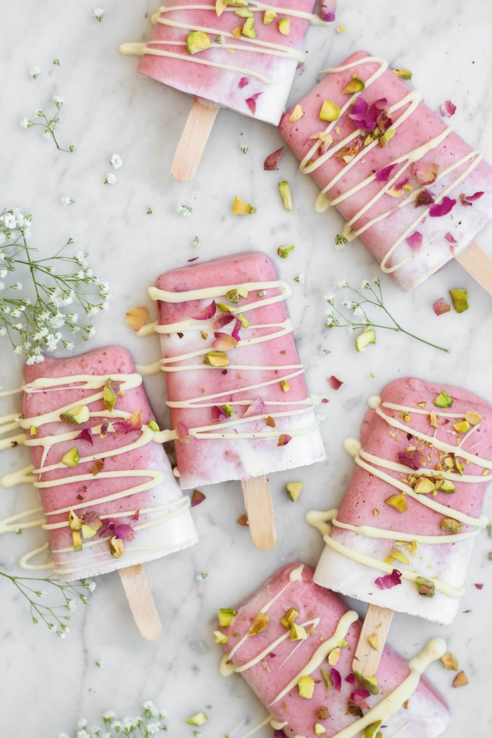 Strawberry Rosewater Coconut Popsicles with White Chocolate and ...