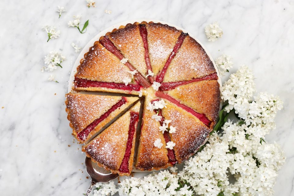 strawberry rhubarb bakewell tart