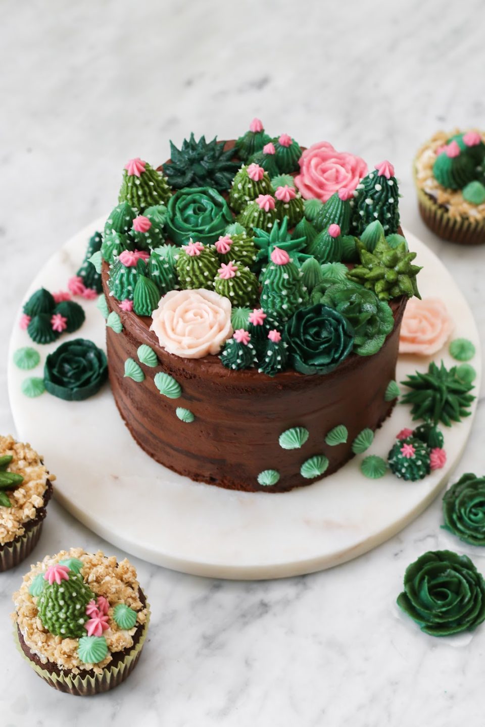 Cactus Cake with Beautiful Flower Decorations