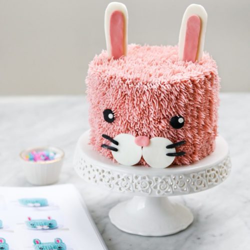 Happy birthday cute rabbit cake with candles bunting celebration • wall  stickers joy, zoo, blowing | myloview.com