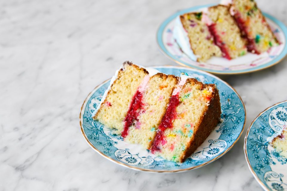 Confetti Cake with Vanilla-Sour Cream Frosting